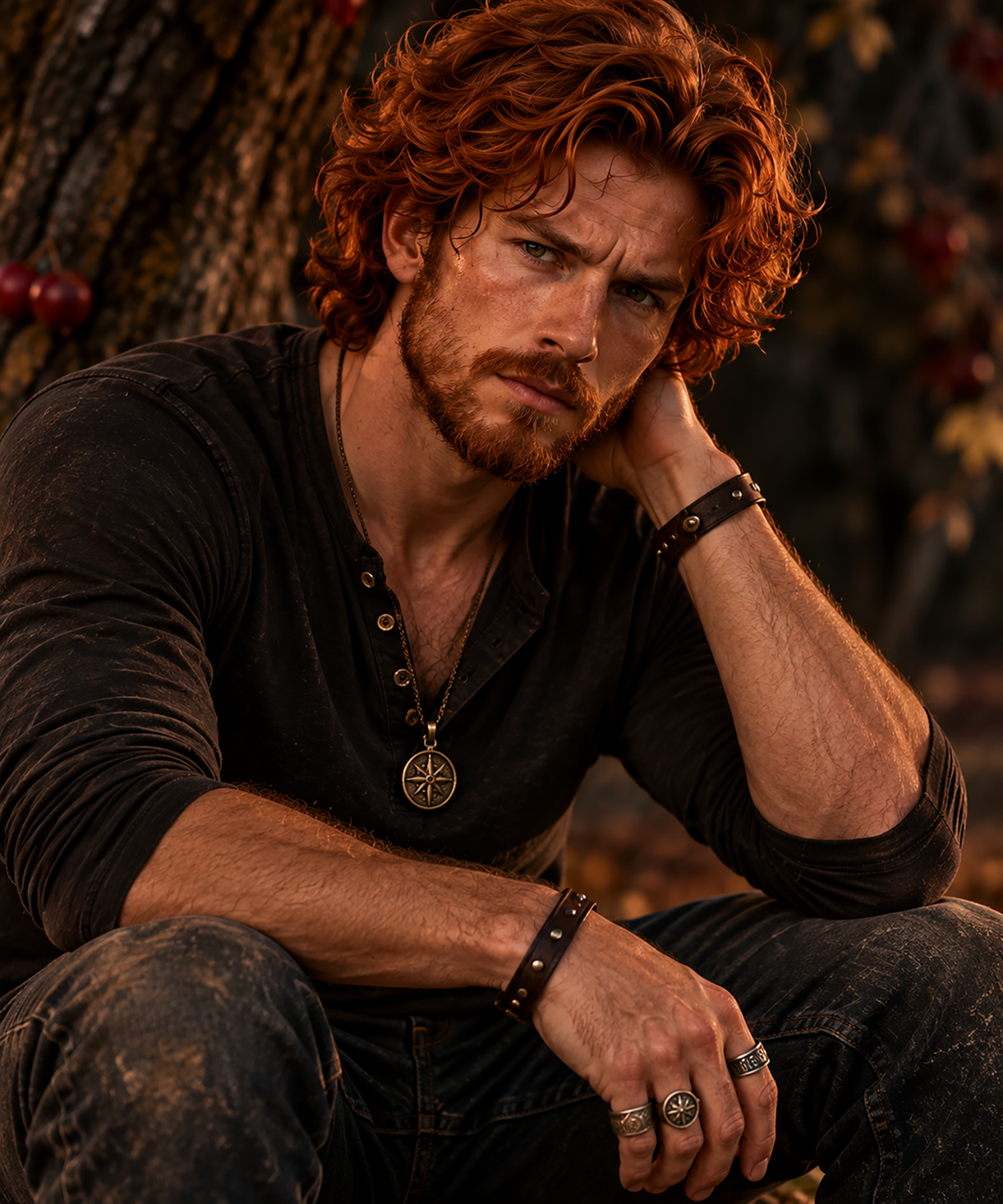 Thomas Mercer with wavy red hair and a short beard