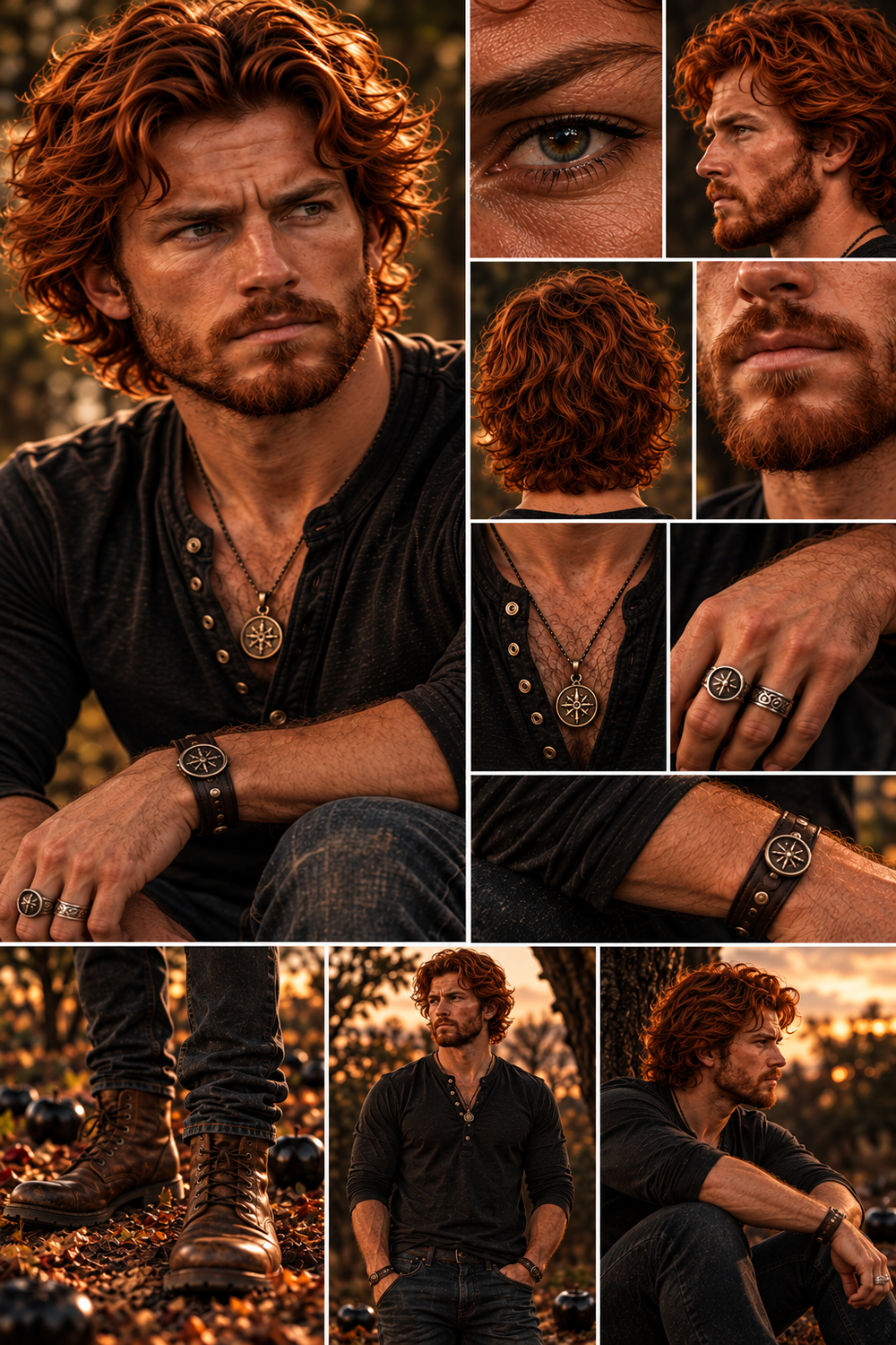 Thomas Mercer pendant necklace and worn dark clothing