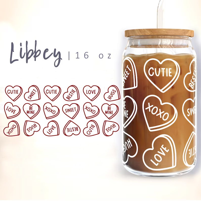 16oz Valentines Libbey Glass - Byrd Craft Studio