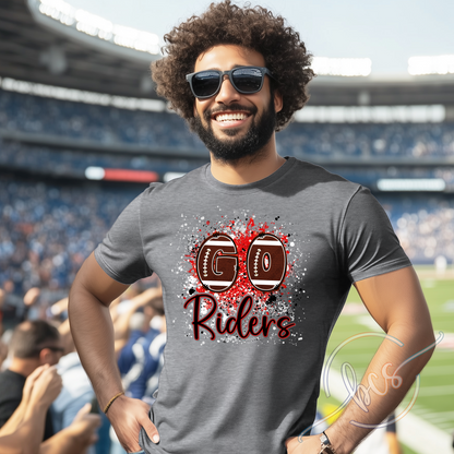 🏈 Go Red Riders Football Splatter Shirt ❤️🖤