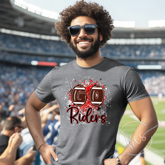 🏈 Go Red Riders Football Splatter Shirt ❤️🖤