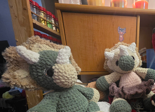 🦕 Tessa the Triceratops – Crochet Dinosaur Plush