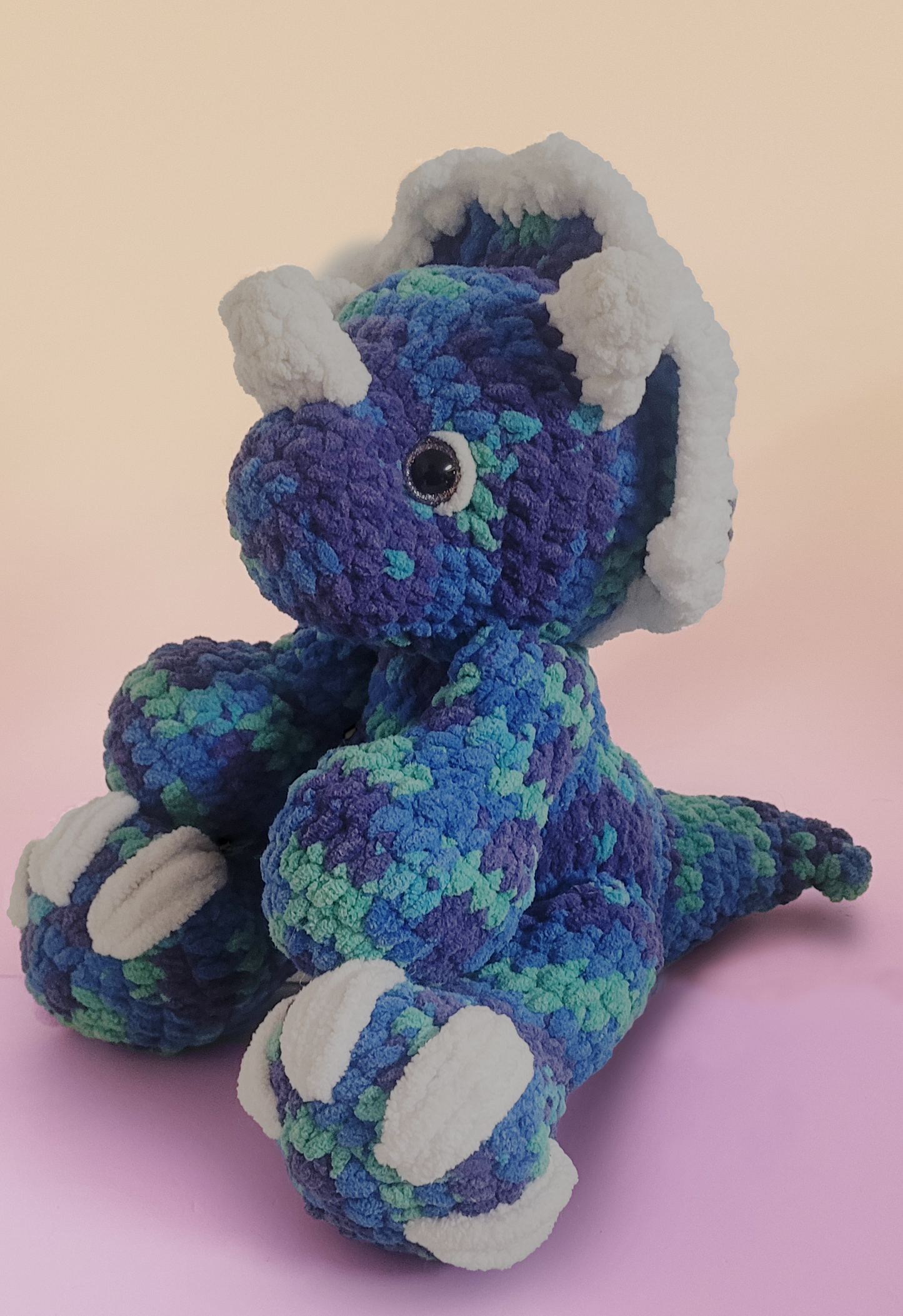 🦕 Tank the Triceratops – Crochet Dinosaur Plush 💙